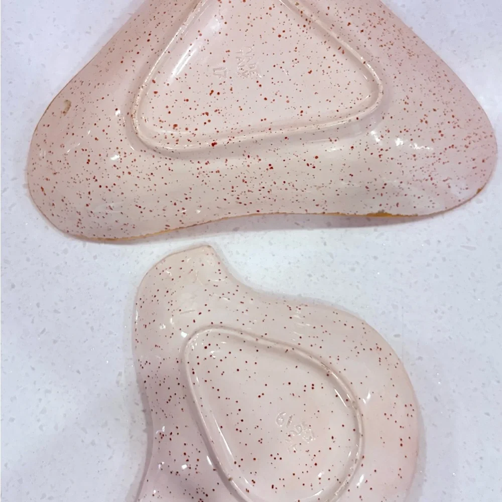 Gorgeous 2 Pc. Mid Century Boomerang Italian Pink Gold Ceramic Pottery Set